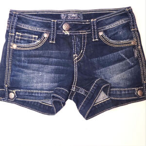 Silver Jeans Indigo Denim Marti Surplus Shorts with Contrast Stitching Size 25
